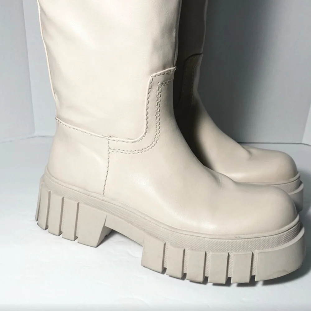 Zara lug boot ecru chunky boots combat cream color - Picture 4 of 8